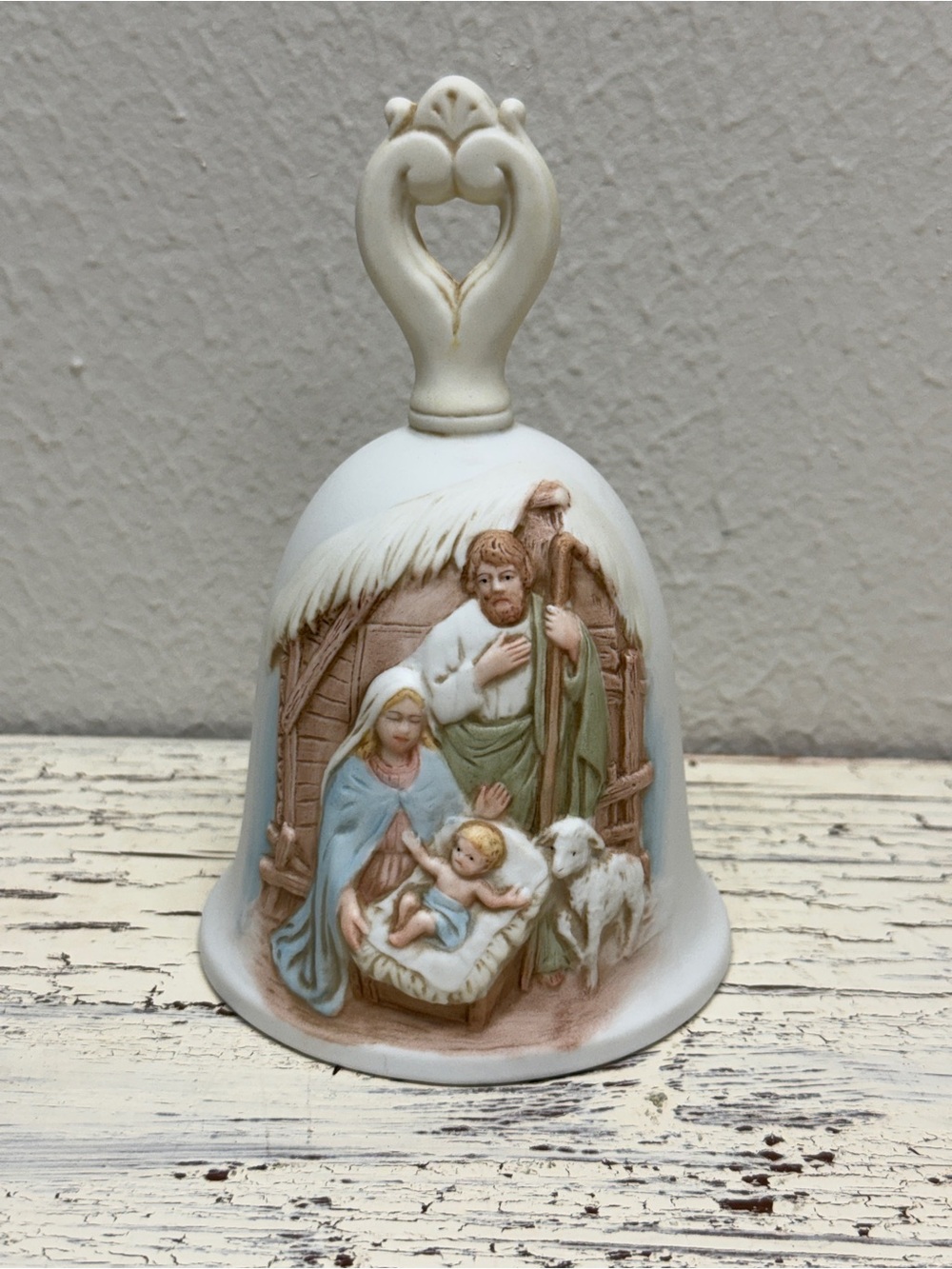 HOMCO Nativity SceneBisque Porcelain Bell Christmas Bell Vintage